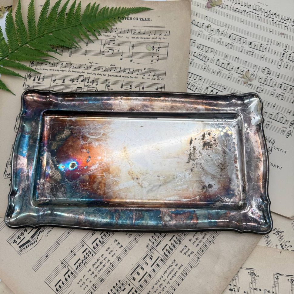 Блюдо поднос 33 см мельхиор патина