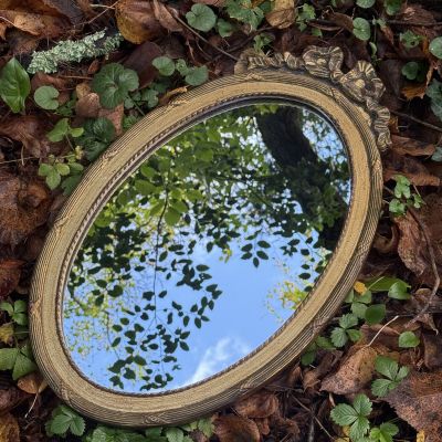 Зеркало овальное 51см в деревянной раме Франция
