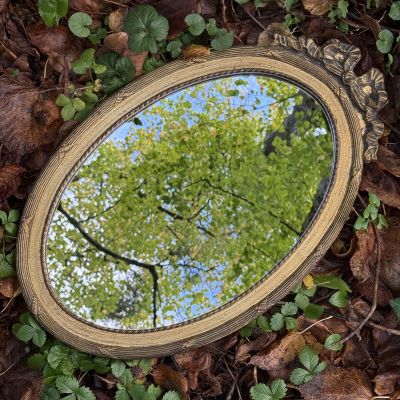 Зеркало овальное 51см в деревянной раме Франция