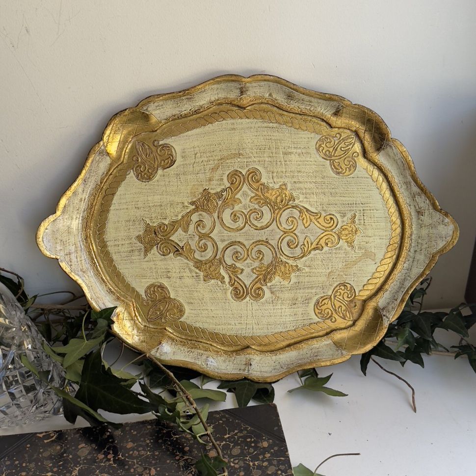 Поднос флорентийский 42 см золотой дерево Италия