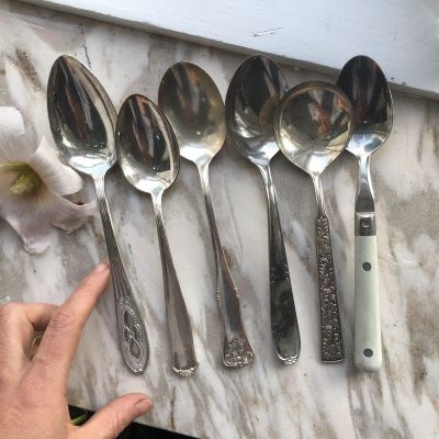 Ложка столовая 20 см мельхиор набор 6 шт. разные