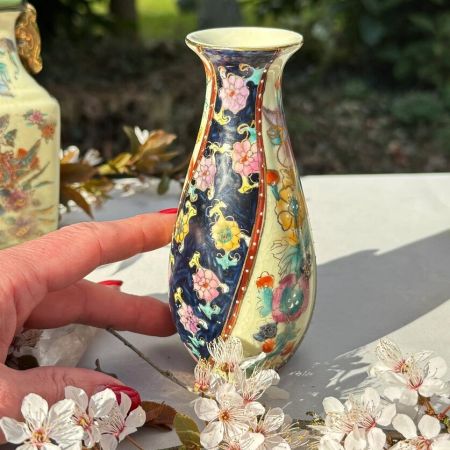 Ваза Satsuma фарфор роспись 50-е гг Шинуазри синяя 13 см тонкая