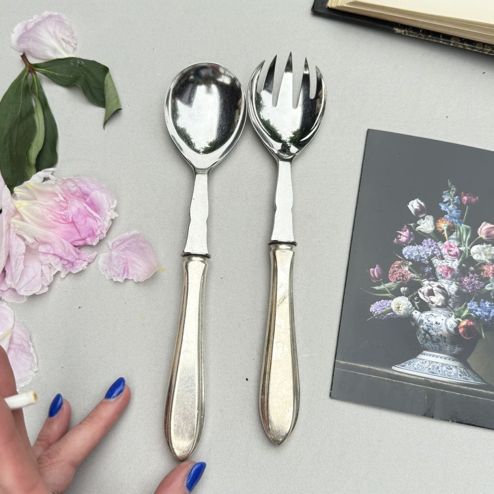 Ложка вилка салатные Лепесток набор 23 см Gero 90 серебрение       