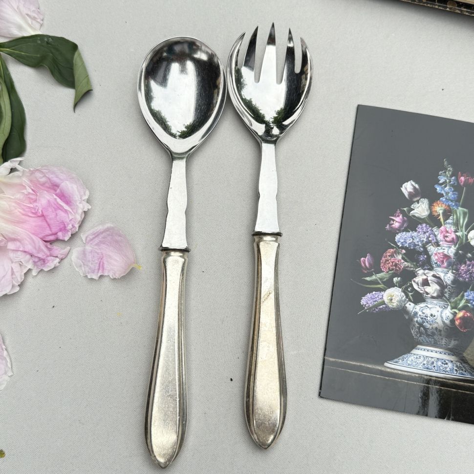 Ложка вилка салатные Лепесток набор 23 см Gero 90 серебрение       