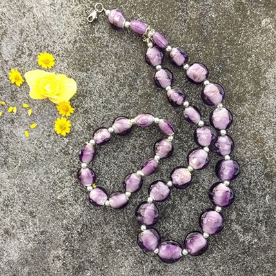 Комплект: бусы и браслет Фиолетовые