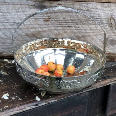 Фруктовница с ручкой 23 см мельхиор