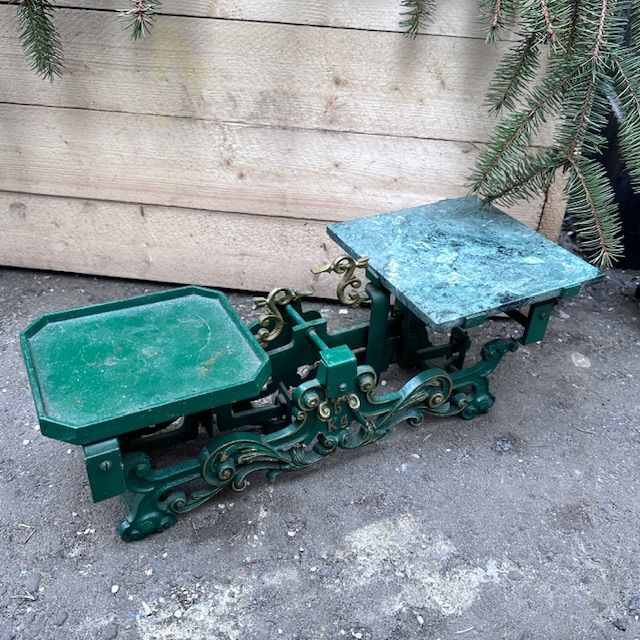 Весы старинные рыночные 39 см чугун мрамор   