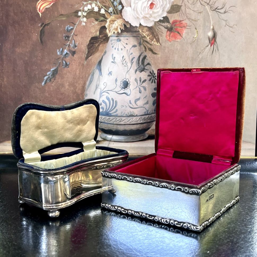Шкатулка викторианская 12 см серебро ткань Англия