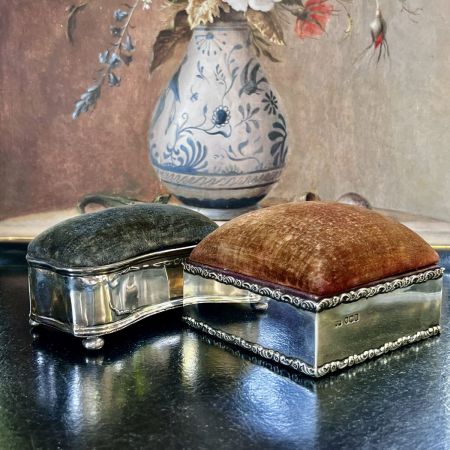Шкатулка викторианская 12 см серебро ткань Англия