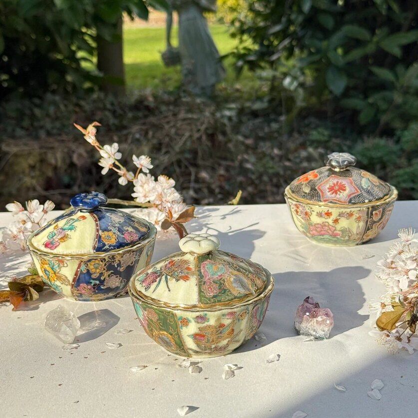 Чаша суповая, сахарница Satsuma фарфор роспись 50-е гг Шинуазри черная 13 см