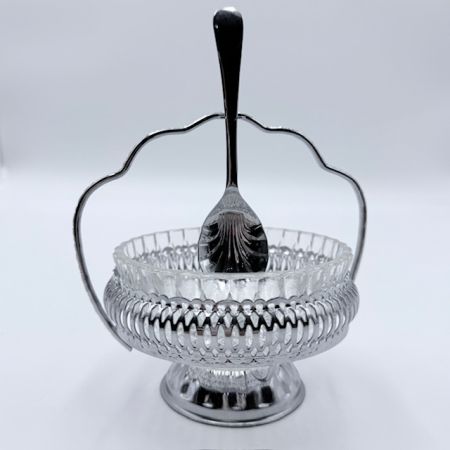 Икорница с ложкой 19 см сталь хромирование хрусталь Англия