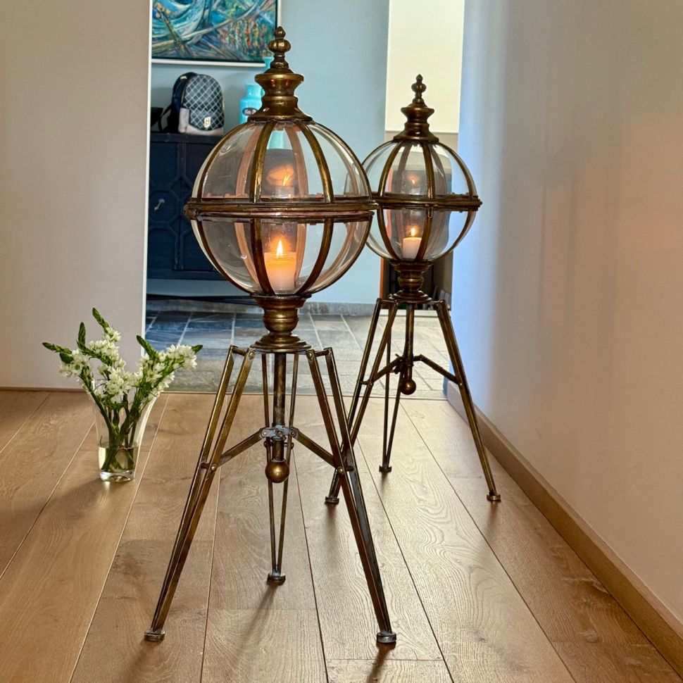 Подсвечник Ветрозащитный Фонарь Windlicht Midcentury Нидерланды стекло латунь