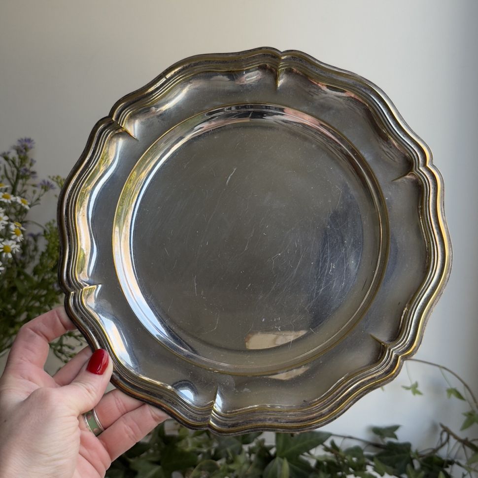 Блюдо поднос Волна 26 см серебрение  латунь