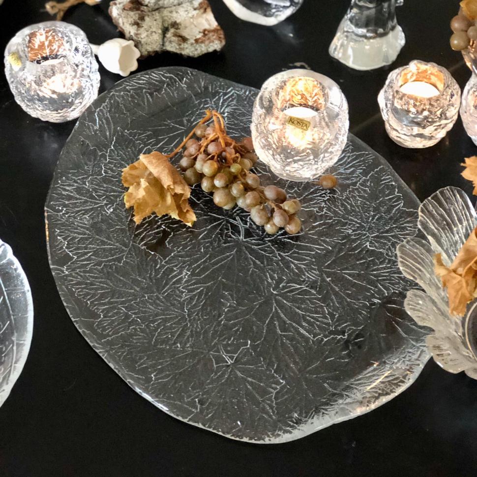 Блюдо поднос 41 см  Кленовый лист хрусталь Швеция