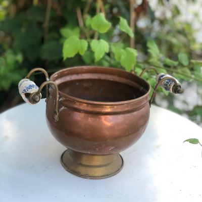Кашпо зольник 15 см с керамическими ручками медь латунь