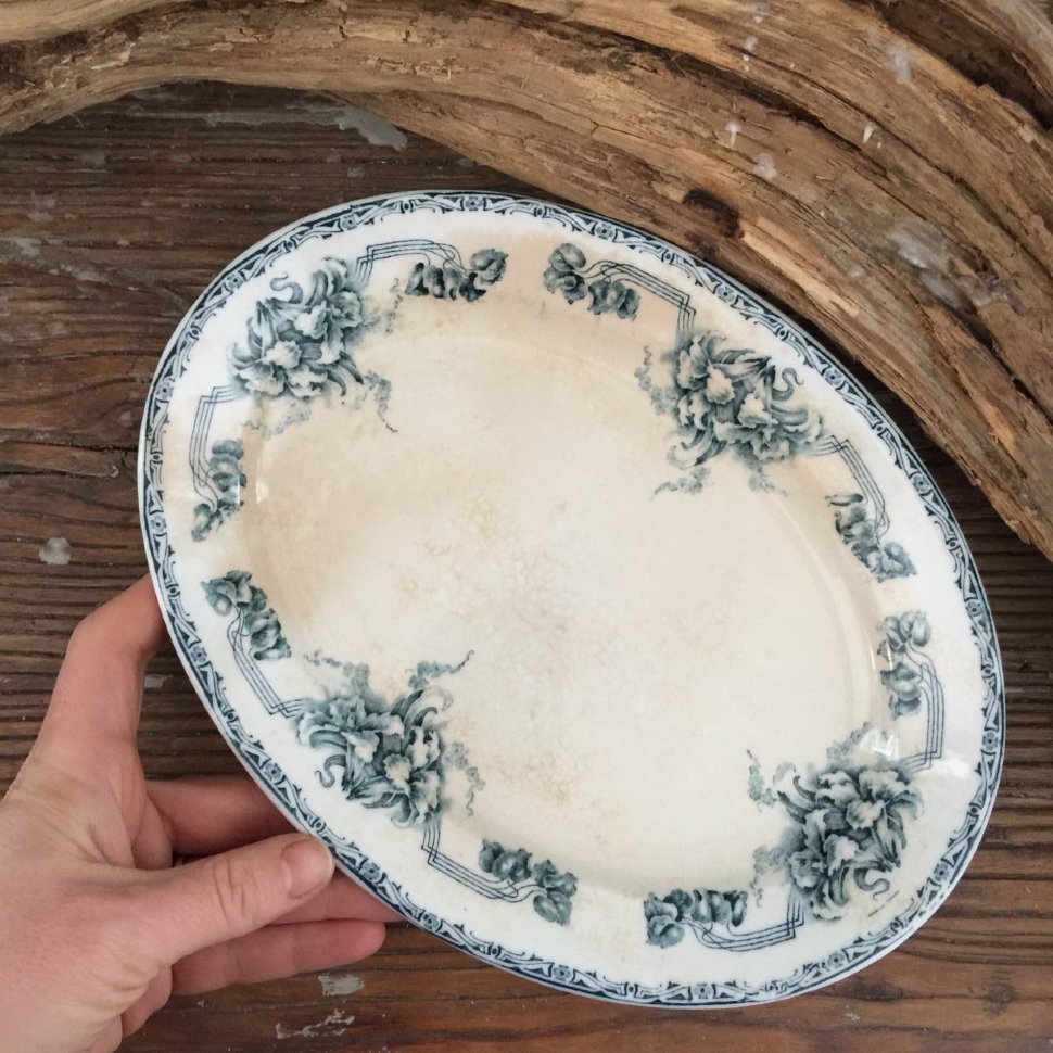 Блюдо овальное малое Göta, Göteborg начало 20 века, Швеция, пожелтевшее