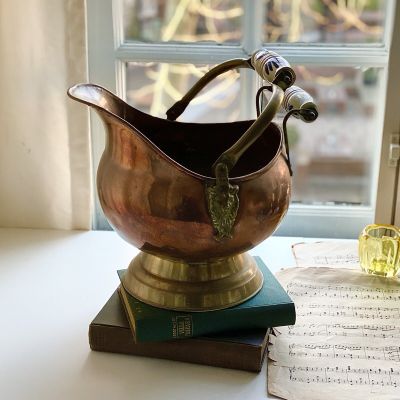 Зольник со львами и керамическими ручками, медь и латунь