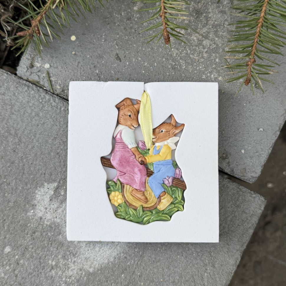 Подвес Hutschenreuther Hasen Lreunde 8 см бисквитный фарфор Германия           