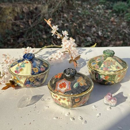 Чаша суповая, сахарница Satsuma фарфор роспись 50-е гг Шинуазри синяя 13 см