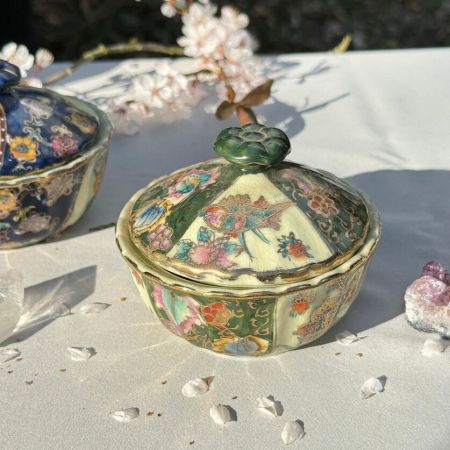 Чаша суповая, сахарница Satsuma фарфор роспись 50-е гг Шинуазри синяя 13 см