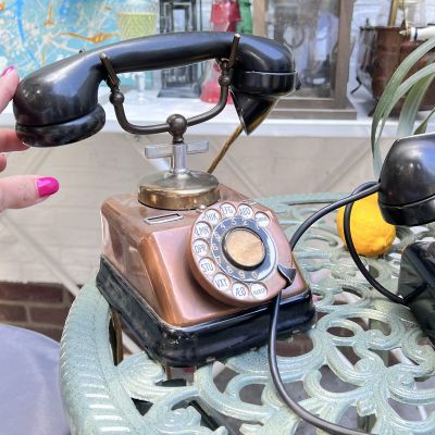 Телефонный аппарат дисковый медь старинный