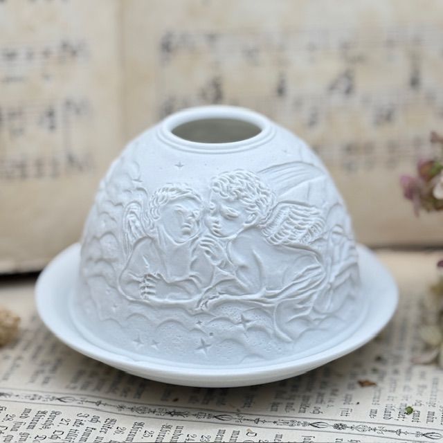 Подсвечник клош Hellmann Versand Starlight Ангелы 12 см бисквитный фарфор Германия       