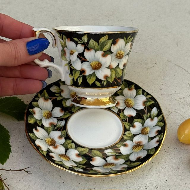 Кофейная пара черный Royal Albert Provincial Flowers Dogwood 150 мл Англия