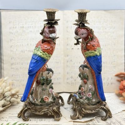 Подсвечник скульптура Попугай красный 37 см WL 1895 фарфор бронза