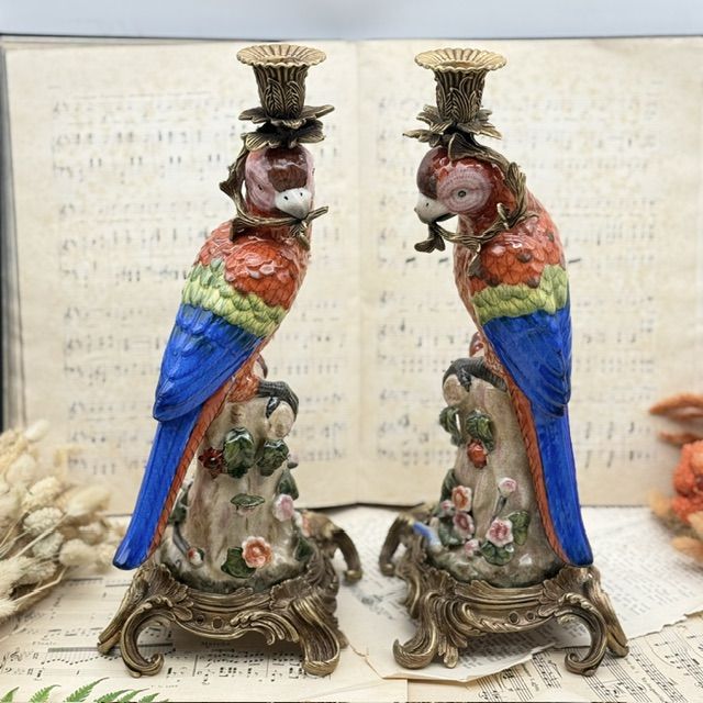 Подсвечник скульптура Попугай красный 37 см WL 1895 фарфор бронза