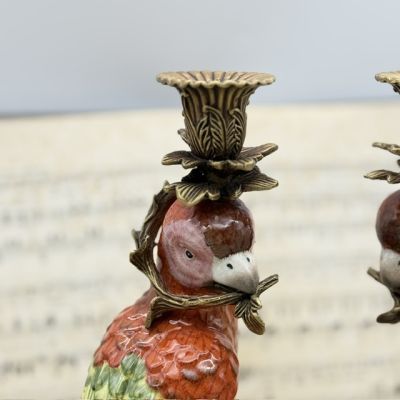 Подсвечник скульптура Попугай красный 37 см WL 1895 фарфор бронза