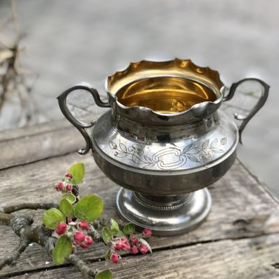 Сахарница 13 см с ручками мельхиор