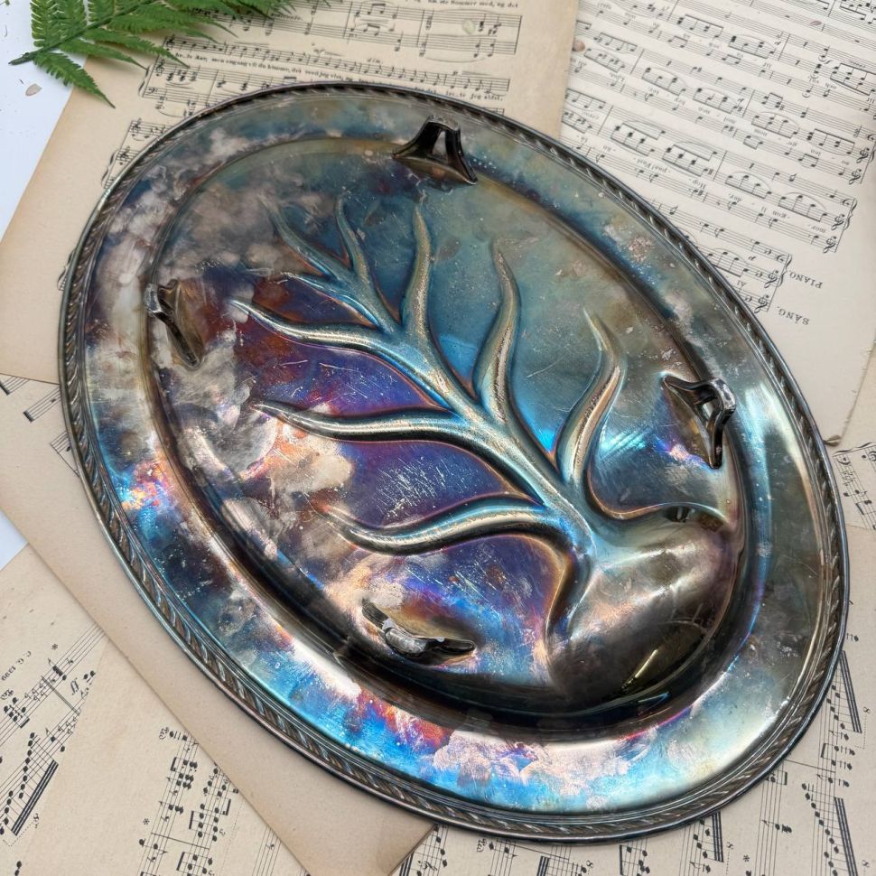 Блюдо поднос для мяса и соуса серебрение Франция 42 см