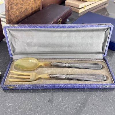 Ложка и вилка набор сервировочный  28 см серебро Франция 