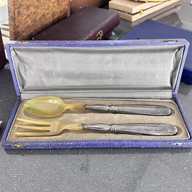 Ложка и вилка набор сервировочный 28 см серебро Франция