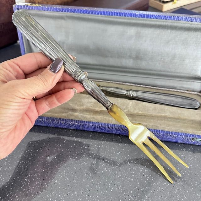 Ложка и вилка набор сервировочный 28 см серебро Франция