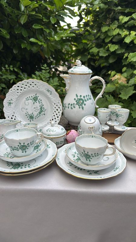Чайная пара Meissen Индийская живопись​ зеленая 220 мл 1951 г. Германия