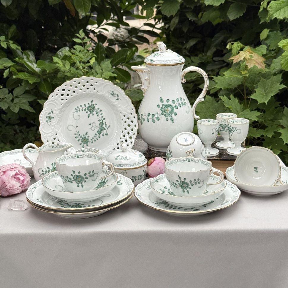 Чайная пара Meissen Индийская живопись​ зеленая 220 мл 1951 г. Германия