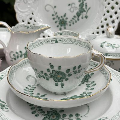 Чайная пара Meissen Индийская живопись​ зеленая 220 мл 1951 г. Германия