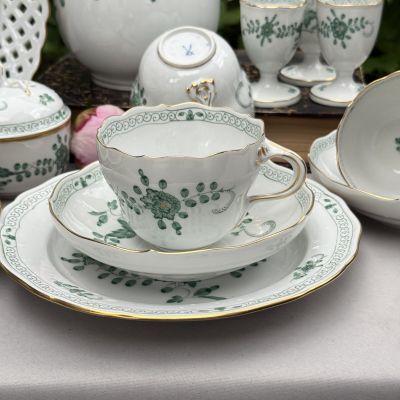 Чайная пара Meissen Индийская живопись​ зеленая 220 мл 1951 г. Германия