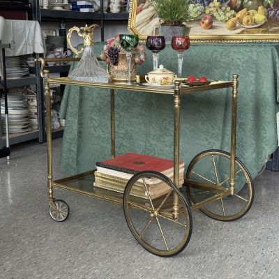 Столик сервировочный на колесах 65 см латунь стекло