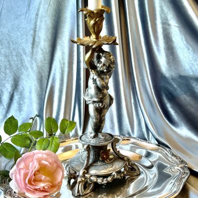 Статуэтка канделябр Ангел 32 см олово латунь Франция 