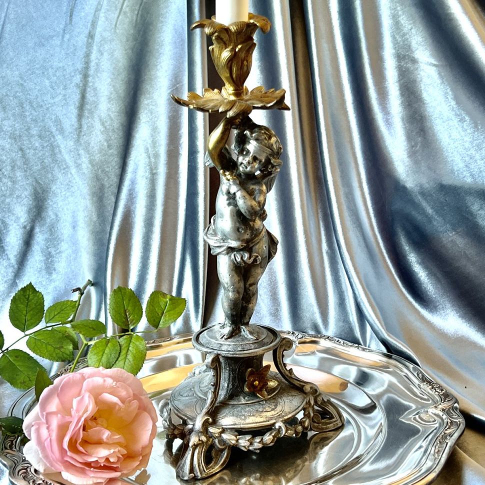 Статуэтка канделябр Ангел 32 см олово латунь Франция 