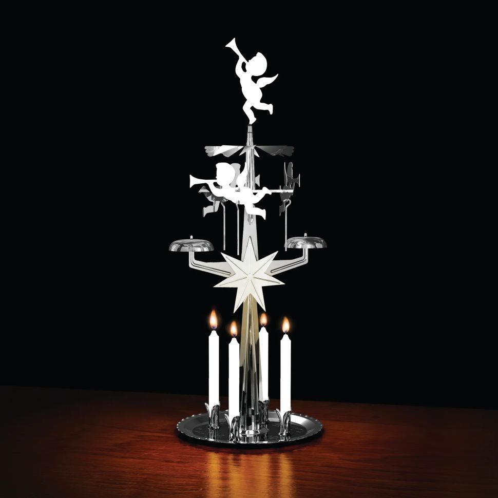 Подсвечник новогодний мобиль Ангелы 31 см серебрянные