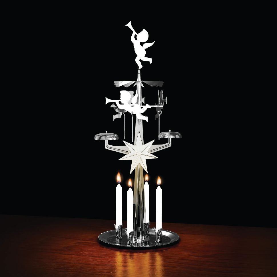 Подсвечник новогодний мобиль Ангелы 31 см серебрянные