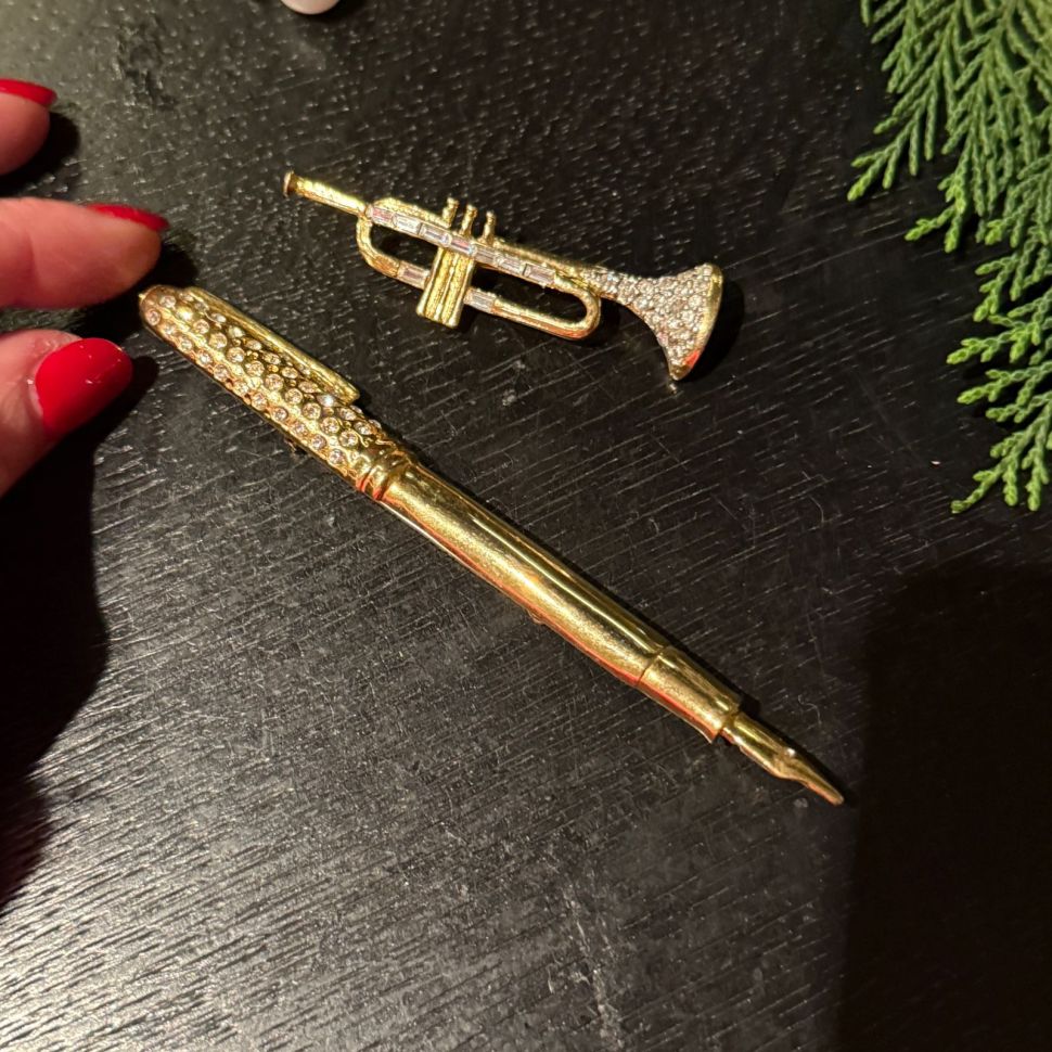 Брошь Перьевая ручка 12 см бижутерия стразы 