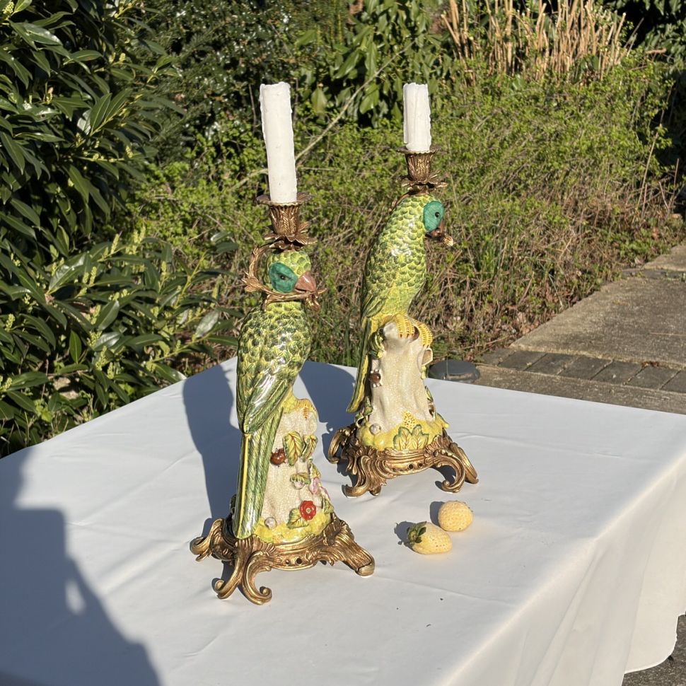 Подсвечник скульптура Попугай 37 см WL 1895 фарфор бронза