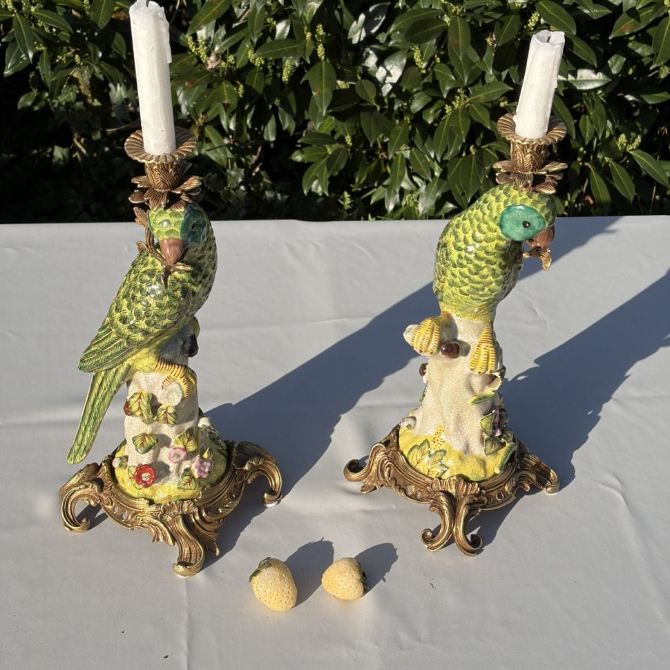 Подсвечник скульптура Попугай 37 см WL 1895 фарфор бронза