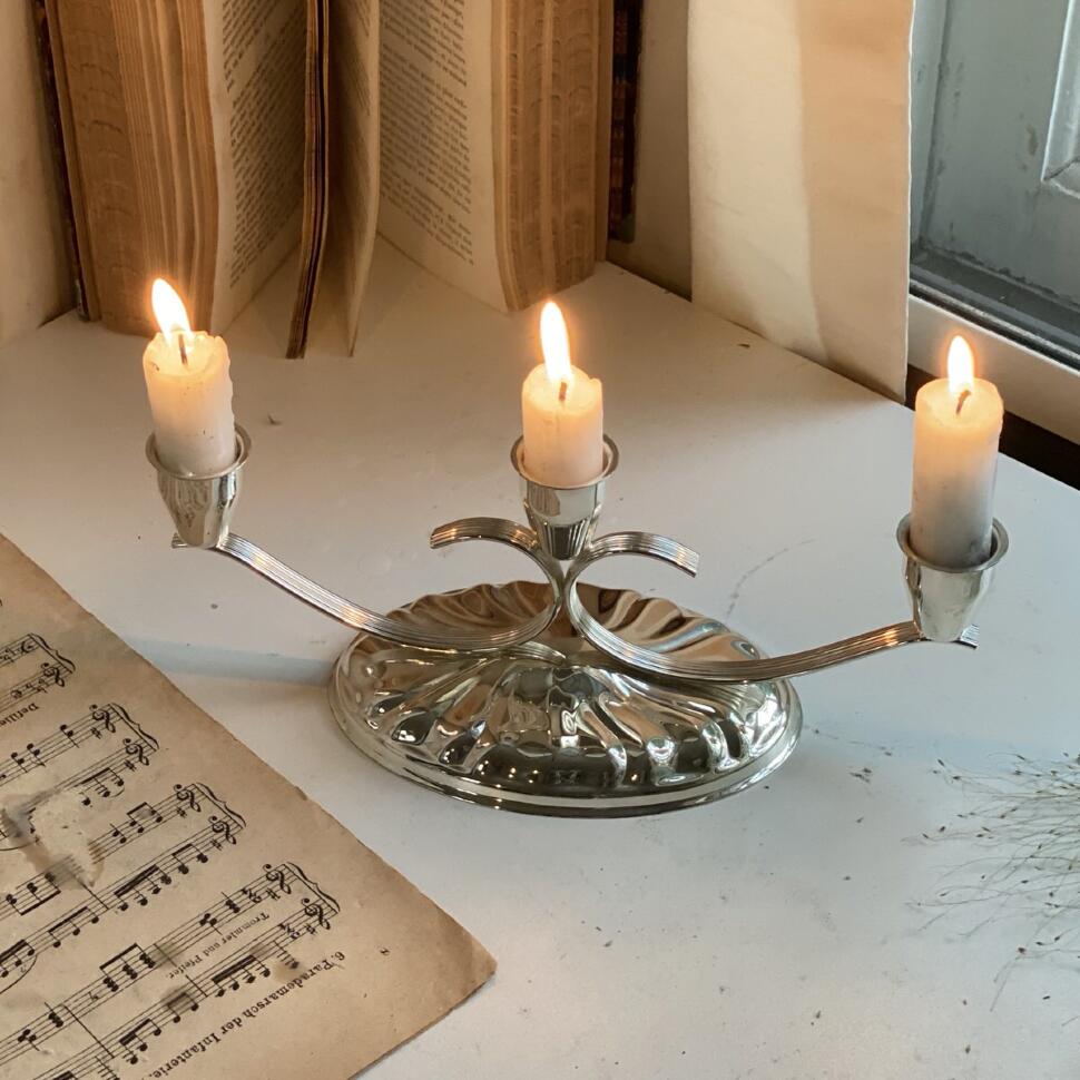 Подсвечник 25 см на три свечи серебрение