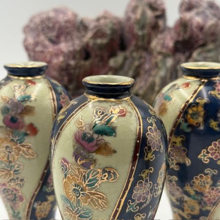 Ваза Satsuma фарфор роспись 50-е гг Шинуазри синяя 13 см тыковка 