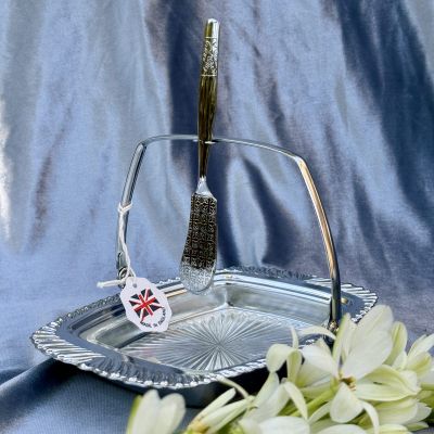 Масленка с ножом 19 см сталь хромирование стекло Англия 